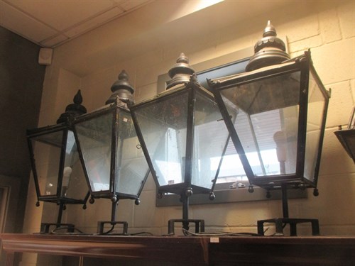 Lot 458 - A set of four brass framed hall lanterns (4)