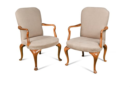 Lot 478 - A pair of early 20th century George I style walnut framed upholstered armchairs