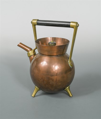 Lot 188 - Dr Christopher Dresser for Benham & Froud, a copper and brass kettle