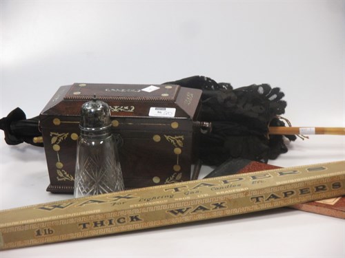 Lot 86 - A rosewood teacaddy with assorted contents and...