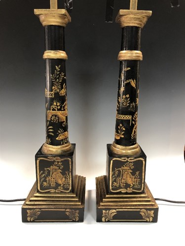 Lot 352 - A pair of modern black lacquer table lamps
