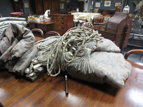 Lot 723 - Two pairs of grey curtains, interlined with...