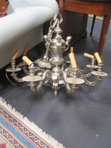 Lot 468 - A Dutch style 8 branch silvered chandelier