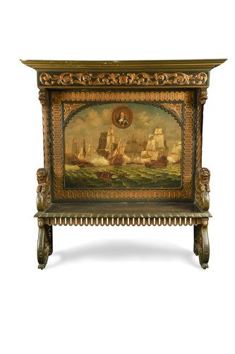 Lot 547 - A late 19th century Dutch painted and carved wood settle