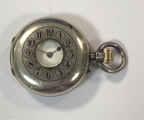 Lot 443 - Unsigned - A lady's Swiss silver half hunter pocket watch
