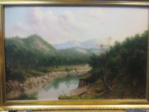 Lot 459 - English school (19th century) River landscape,...