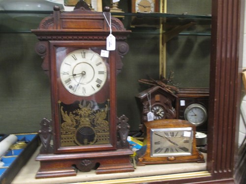 Lot 48 - Two wall clocks, a cuckoo clock and two mantle...