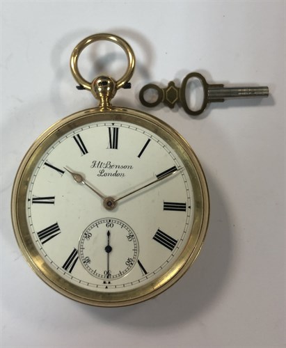 Lot 433 - J.W. Benson - A Victorian 18ct gold open faced pocket watch
