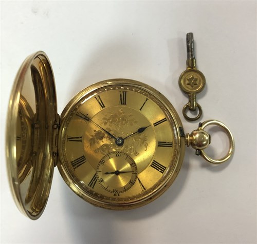 Lot 420 - John Le Gallais, Jersey - A Victorian 18ct gold full hunter dress pocket watch
