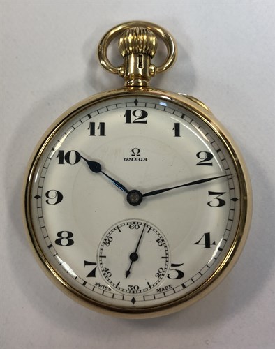 Lot 430 - Omega - An 18ct gold open faced pocket watch
