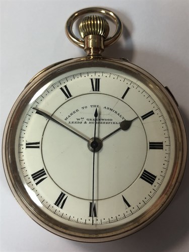 Lot 427 - William Greenwood, Leeds - A George V 9ct gold open faced chronograph pocket watch