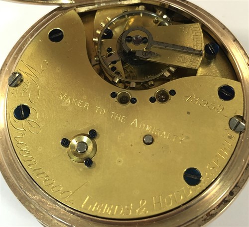 Lot 427 - William Greenwood, Leeds - A George V 9ct gold open faced chronograph pocket watch