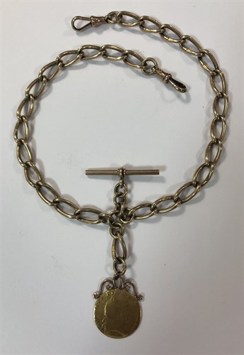Lot 432 - A George VI 9ct gold watch Albert chain and spade guinea