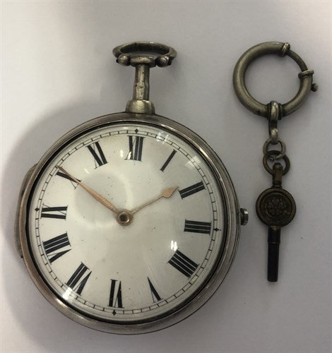 Lot 383 - James Hare, Great Clacton - A George III silver pair cased pocket watch