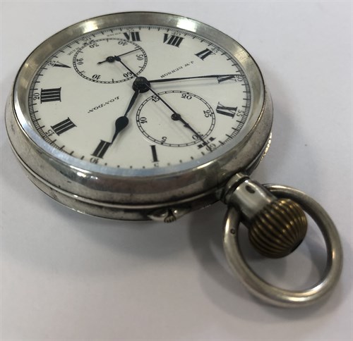 Lot 405 - J.W. Benson - A George V silver open faced chronograph pocket watch