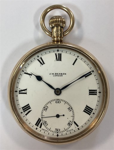 Lot 426 - J.W. Benson  - A George V 9ct gold open faced pocket watch