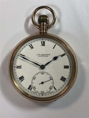 Lot 429 - J.W. Benson - A George V 9ct gold open faced pocket watch in the original case