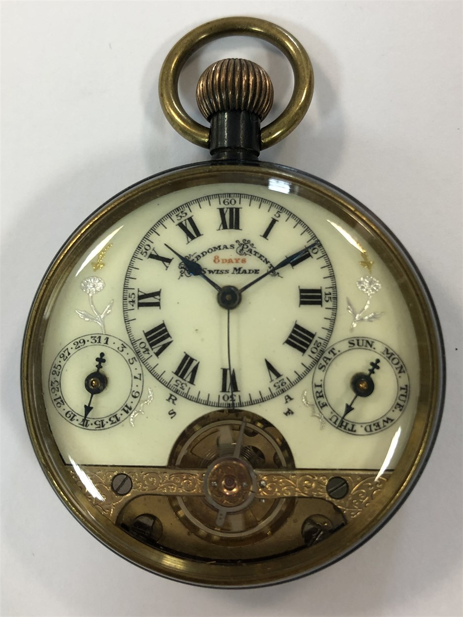 Lot 391 - Schild & Cie - A Hebdomas 8 day calendar open faced pocket watch