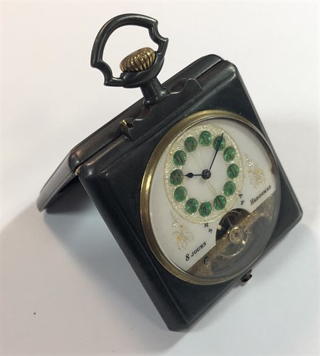Lot 396 - Schild & Cie - A 'Hebdomas' 8 day open faced pocket watch and folding case
