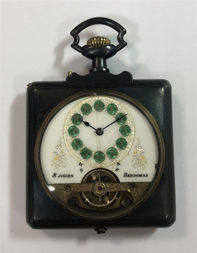 Lot 396 - Schild & Cie - A 'Hebdomas' 8 day open faced pocket watch and folding case