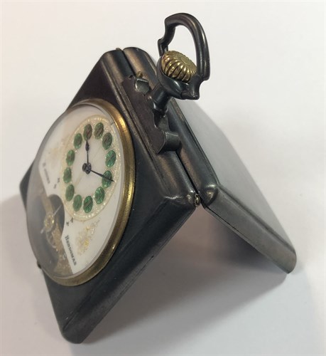 Lot 396 - Schild & Cie - A 'Hebdomas' 8 day open faced pocket watch and folding case