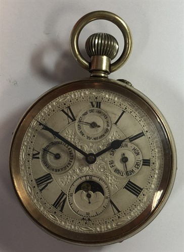 Lot 403 - Unsigned - A Goliath style open faced calendar pocket watch