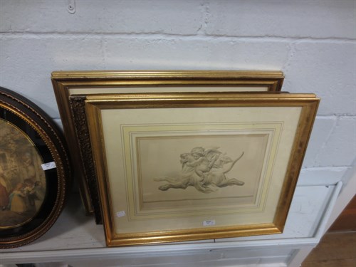 Lot 507 - A group of prints, Putti, fountain, oval...