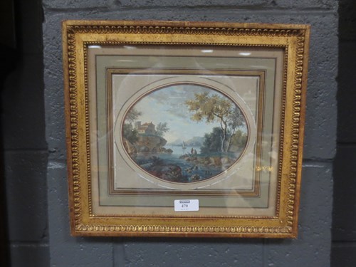 Lot 470 - C Boisey, Lake scene, gouache, signed