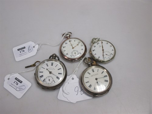 Lot 176 - An open faced pocket watch together with three...