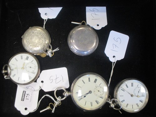 Lot 175 - A collection of five Victorian silver key wind...
