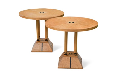 Lot 323 - Masterly, Italy, a pair of contemporary birds eye maple occasional tables
