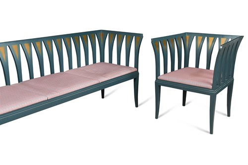 Lot 293 - Eliel Saarinen (Finnish-American, 1873-1950), a suite of 'Blue' furniture by Adelta, Finland
