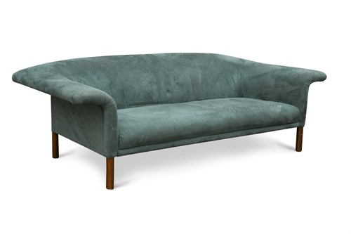 Lot 328 - A large modern blue/green suede effect three-seat sofa