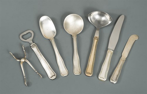 Lot 174 - Harald Nielson for Georg Jensen, a 72 piece harlequin set of Danish metalwares cutlery and flatware