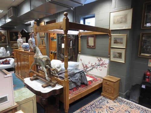 Lot 379 - A pine double tester bedstead 230 h x 206 l x...