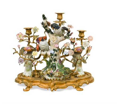Lot 357 - A decorative gilt bronze mounted porcelain candelabrum