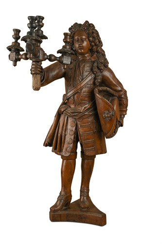 Lot 359 - An Italian carved walnut figure in late 17th century costume, probably late 19th century