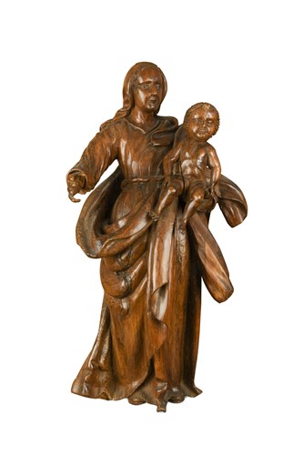 Lot 362 - An 18th century carved walnut figure of the Madonna and Child