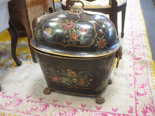 Lot 409 - A decorative tole peintre coal purdonium and...