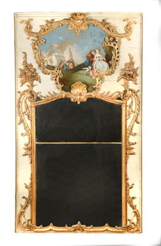Lot 503 - A late 19th century French painted and parcel gilt Trumeau