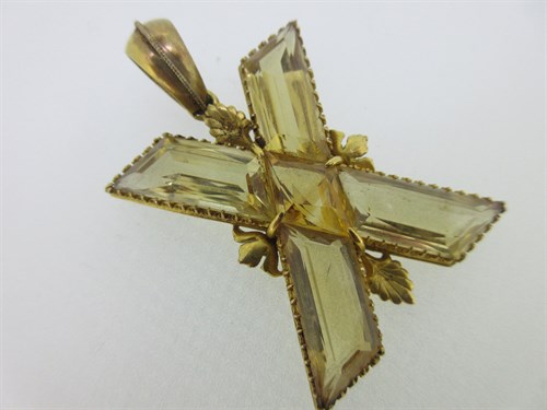 Lot 7 - A Victorian St Andrew's cross pendant set with citrines