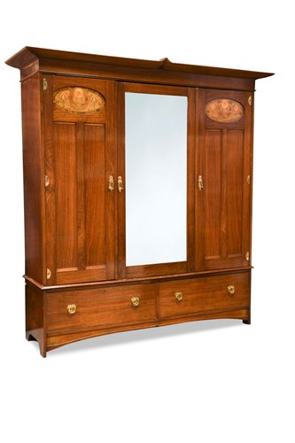 Lot 234 - Attributed to E. A. Taylor for Wylie and Lochhead, a Glasgow School walnut triple wardrobe
