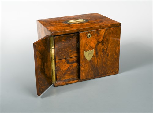 Lot 396 - A late Victorian figured walnut and gilt brass mounted humidor, by Thompson & Co., Importers of Havana Cigars, 8 New Bond St