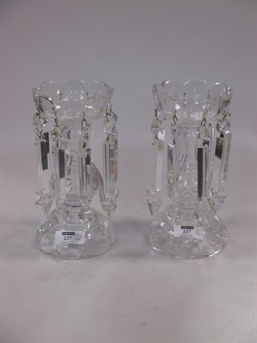 Lot 227 - A pair of cut glass table lustres