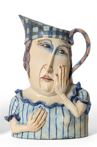 Lot 103 - Amanda Popham (born 1954), 'Big Check Hat Sister', a studio pottery jug