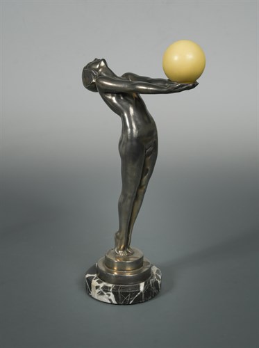 Lot 130 - Max Le Verrier  (French 1891-1973), 'Clarte' an Art Deco silvered metal study of a female nude