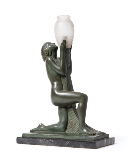 Lot 131 - Raymonde Guerbe (Pierre Le Faguays), (French 1892-1962), a rare Art Deco bronzed metal figural lamp