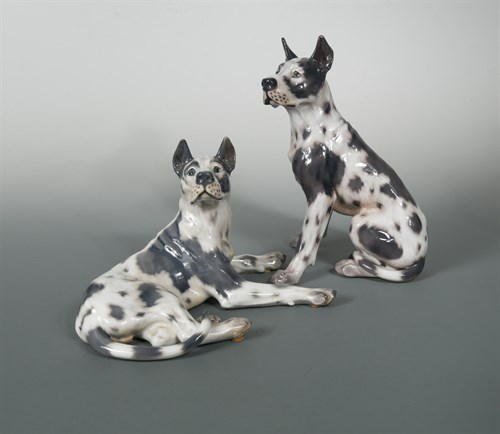 Lot 46 - Jens Peter Dahl Jensen for Copenhagen, two porcelain models of Great Danes