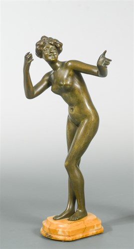 Lot 132 - Paul Philippe (French 1870-1930), an Art Nouveau bronze figure of a  female nude