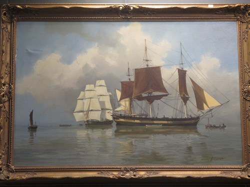 Lot 224 - A modern painting of Sailing Vessels, oil on...